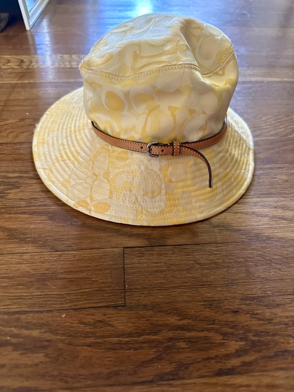 Coach Yellow Signature Bucket Hat with Leather Band - Picture 2 of 6